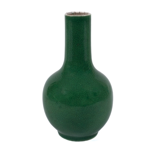 29 - A Chinese green monochrome crackle-glazed vase the globular body with cylindrical neck, covered in a... 