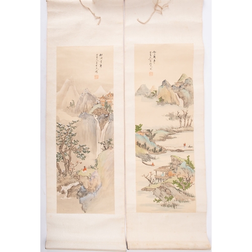 335 - A set of four Chinese scroll paintings signed Shiyun; and a group of small paintings on pith paper t... 