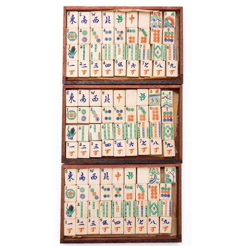 341 - An early 20th century Mah Jong set with five drawers fully fitted with bone and bamboo tiles and gam... 