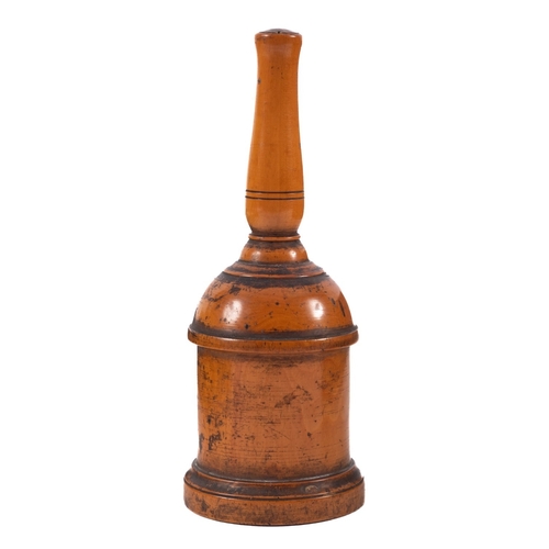 399 - A fruitwood glove powderer, of belt shape with turned handle, 12.7cm high.       Provenance:  The Ch... 