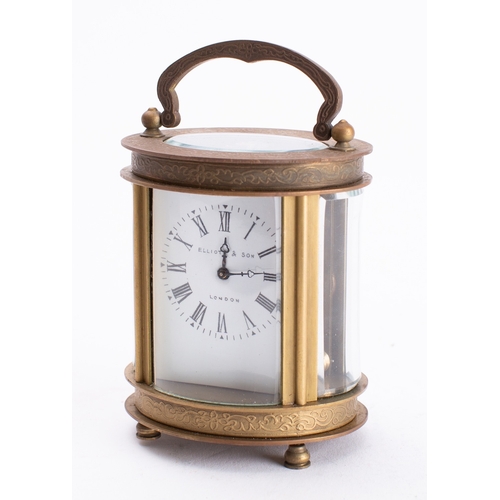 449 - Two modern Chinese miniature brass carriage clocks, both having an eight-day duration timepiece move... 