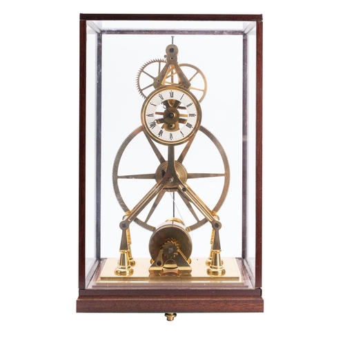 501 - A modern great-wheel brass skeleton clock the eight-day duration single-fusee timepiece movement hav... 