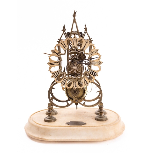 502 - An English brass skeleton clock having an eight-day duration, single-fusee movement having an anchor... 