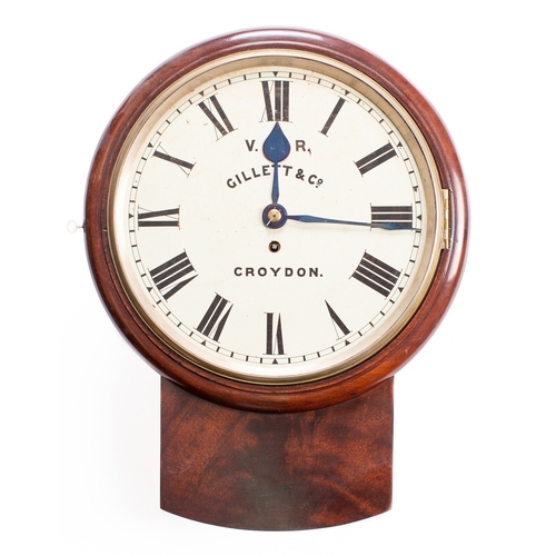 515 - Gillett & Co, Croydon, a mahogany drop-dial wall clock having an eight-day duration, single fusee ti... 