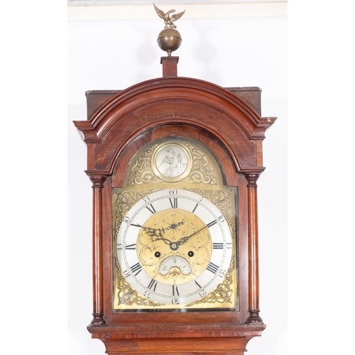 540 - An 18th century oak longcase clock, having an eight-day duration movement striking on a bell with th... 