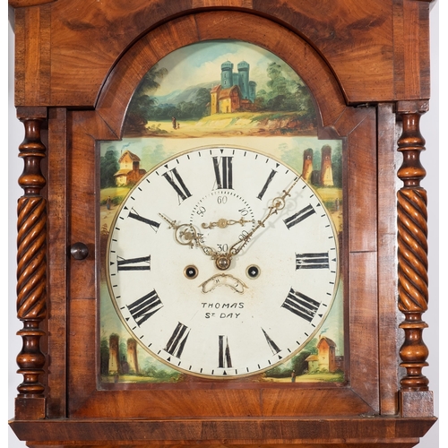 542 - Thomas, St. Day a mahogany longcase clock the eight-day duration movement striking the hours on a be... 