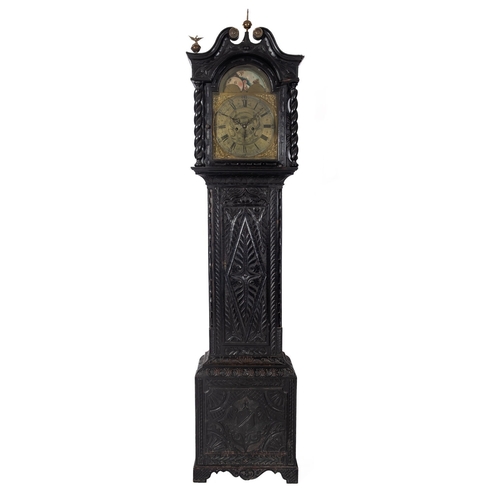 545 - Pattison, Halifax a carved oak moonphase longcase clock the eight-day duration movement striking the... 