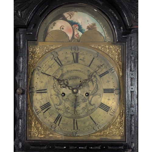 545 - Pattison, Halifax a carved oak moonphase longcase clock the eight-day duration movement striking the... 