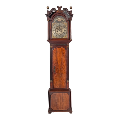 547 - A late-Georgian mahogany moonphase longcase clock the eight-day duration movement striking the hours... 