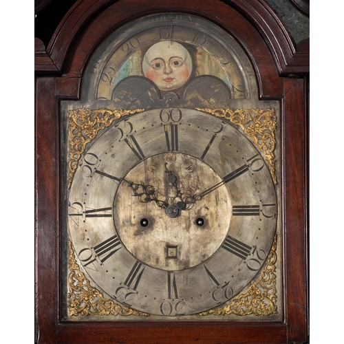 547 - A late-Georgian mahogany moonphase longcase clock the eight-day duration movement striking the hours... 