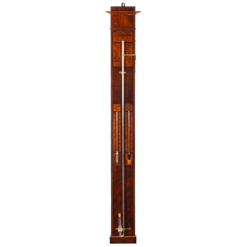 554 - A French 19th century mahogany wall barometer of rectangular form with boxwood stringing, with Barom... 