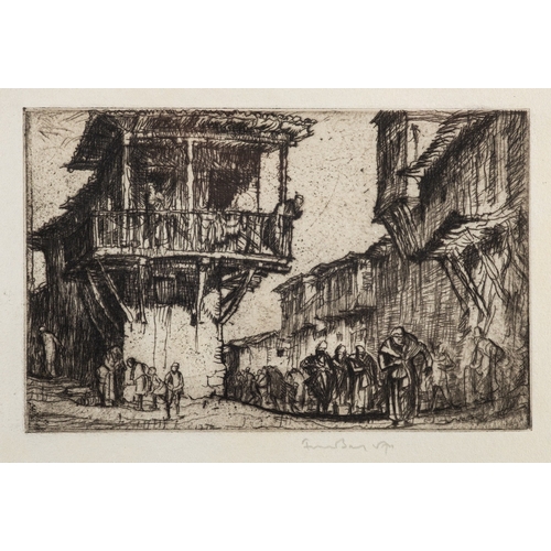 589 - *Sir Frank Brangwyn (British, 1867-1956) -  Street scene with medieval loggias -  Etching - 12.5 x 1... 