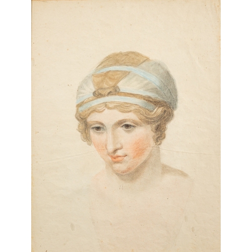 601 - Continental School, 19th Century - Portrait of a young neoclassical lady - Pencil and coloured chalk... 