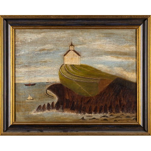 605 - British School, 19th Century - The Coastal Chapel - Oil on canvas - 31.5 x 41.5cm - Inscribed 'To Ge... 