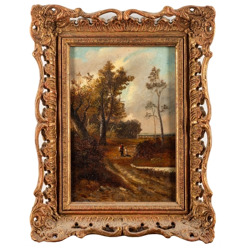 608 - Abraham Hulk Jr. (British, 1851-1922) - A Country Path - Oil on canvas - 24 x 16cm - 36 x 28cm frame... 