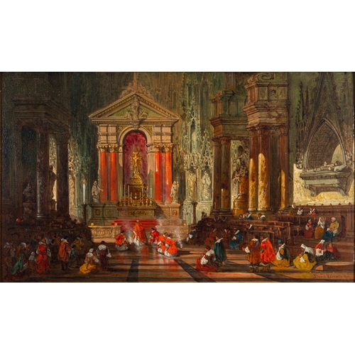 618 - David Roberts RA (British, 1796-1864) -
The interior of the Angoulême Cathedral at Mass, with the bi... 