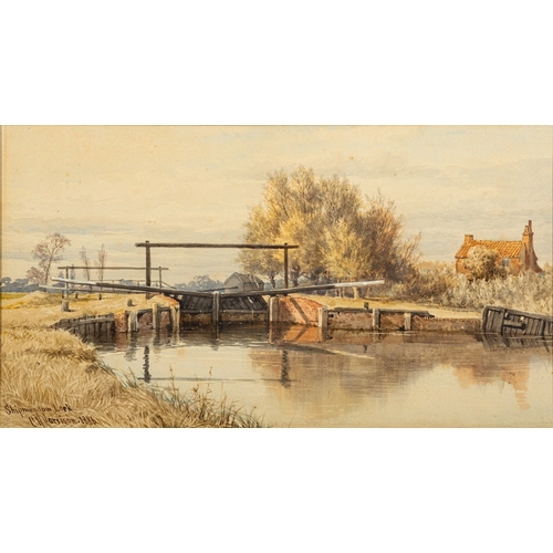 634 - Charles Harmony Harrison (British, 1842-1902) - Shipmeadow Lock, Norfolk - Watercolour - 21.5 x 38.5... 