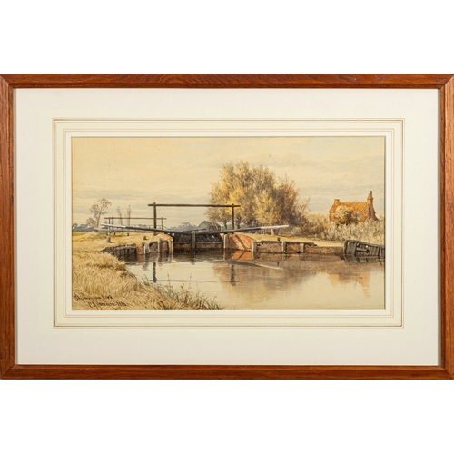 634 - Charles Harmony Harrison (British, 1842-1902) - Shipmeadow Lock, Norfolk - Watercolour - 21.5 x 38.5... 