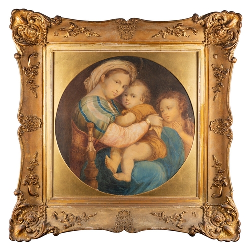 637 - After Raphael, 19th Century School - Madonna della seggiola - Watercolour - 55cm diameter (tondo) - ... 