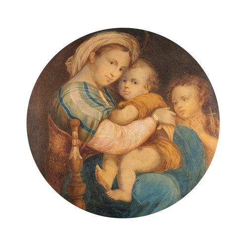 637 - After Raphael, 19th Century School - Madonna della seggiola - Watercolour - 55cm diameter (tondo) - ... 