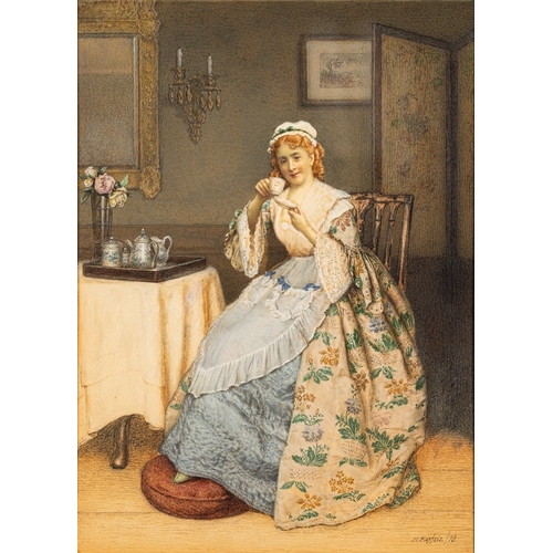 643 - James Charles Playfair (British, fl.1865-1904) - A woman taking tea - Watercolour - 33 x 23.5cm - 54... 