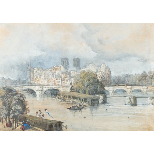 646 - Attributed to Thomas Shotter Boys (British, 1803-1974) - View on the Seine with Notre Dame de Paris ... 