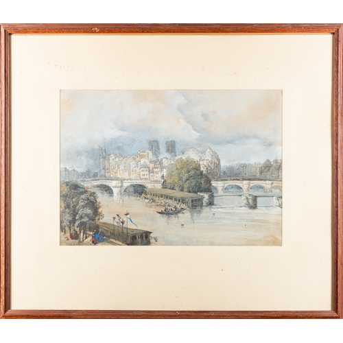 646 - Attributed to Thomas Shotter Boys (British, 1803-1974) - View on the Seine with Notre Dame de Paris ... 