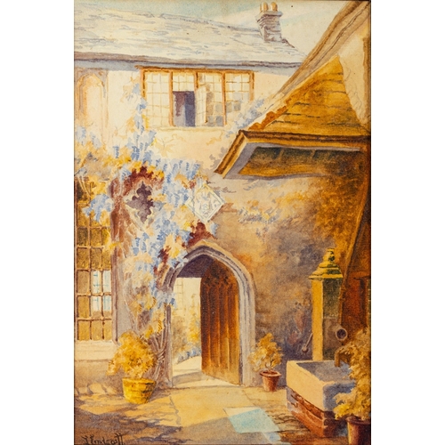 654 - Lily Endacott (wife of Sidney Endacott, 1873-1918) -
Courtyard at Cathedral Close in Exeter -
Two wa... 