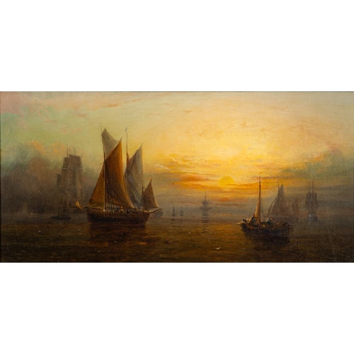 688 - William Adolphus Knell (British, 1801-1875) - Shipping at Sunset - Oil on canvas - 28.5 x 59cm - 49 ... 