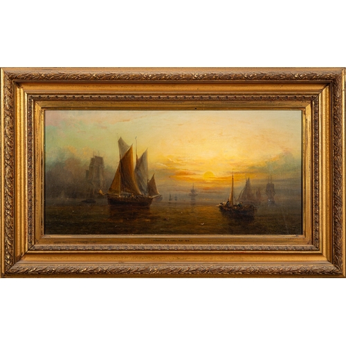 688 - William Adolphus Knell (British, 1801-1875) - Shipping at Sunset - Oil on canvas - 28.5 x 59cm - 49 ... 