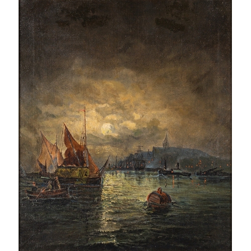 693 - British School, 19th Century - Moonlit seascape - 34 x 29cm.