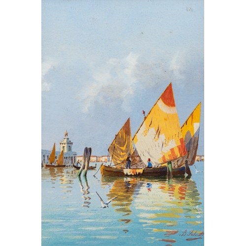 694 - B. Salviati (Italian, 19th Century) - Venetian scenes with sailboats - Four gouaches - The largest 3... 