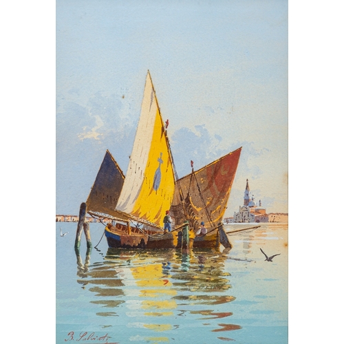 694 - B. Salviati (Italian, 19th Century) - Venetian scenes with sailboats - Four gouaches - The largest 3... 