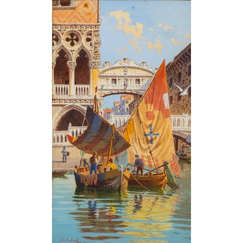 694 - B. Salviati (Italian, 19th Century) - Venetian scenes with sailboats - Four gouaches - The largest 3... 