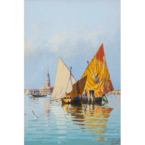 694 - B. Salviati (Italian, 19th Century) - Venetian scenes with sailboats - Four gouaches - The largest 3... 