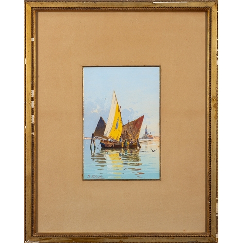 694 - B. Salviati (Italian, 19th Century) - Venetian scenes with sailboats - Four gouaches - The largest 3... 