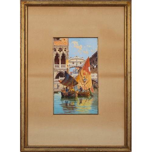 694 - B. Salviati (Italian, 19th Century) - Venetian scenes with sailboats - Four gouaches - The largest 3... 