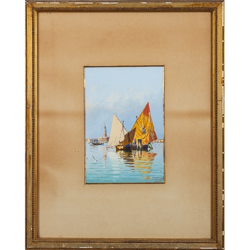 694 - B. Salviati (Italian, 19th Century) - Venetian scenes with sailboats - Four gouaches - The largest 3... 