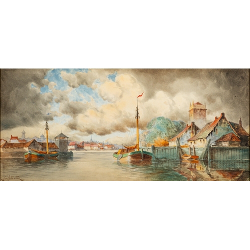 697 - Louis Van Staaten (Dutch, fl.1900-1925) - Near Flushing - Watercolour - 29 x 64cm - 46 x 81cm framed... 