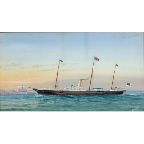 699 - Antonio de Simone (Italian, 1851-1907) - H.M.S. Surprise - Gouache - 26 x 49.5cm - Signed lower righ... 