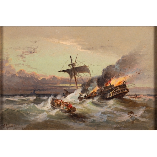 702 - William Gibbons (British, 1840-1886) - The Crew of a Burning Ship Brought to Life with Lifeboats - O... 