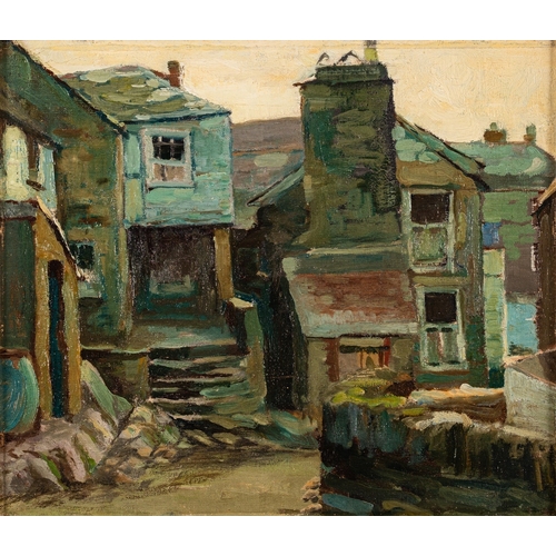 718 - John Anthony Park (British, 1880-1962) - A  Cornish village street - Oil on board - 29.5 x 34.5cm.