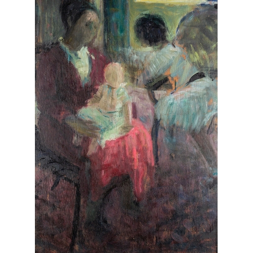 728 - French School, late 19th Century - Scene in a café, with a mother and child - Oil on board - 59 x 44... 