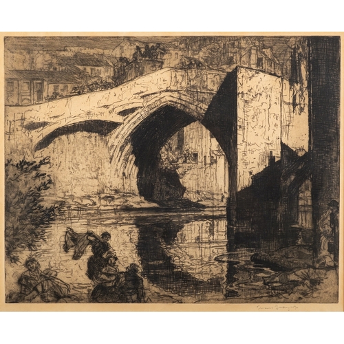 731 - *Frank Brangwyn (1867-1956) -  Bridge, Barnard Castle - Etching - 44 x 55cm - 67 x 76cm framed - Sig... 