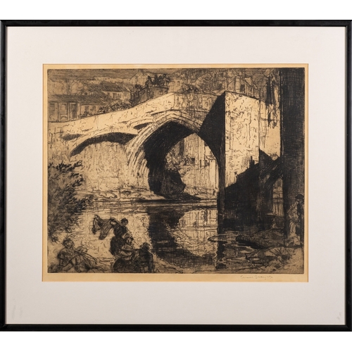 731 - *Frank Brangwyn (1867-1956) -  Bridge, Barnard Castle - Etching - 44 x 55cm - 67 x 76cm framed - Sig... 