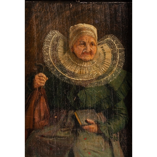 732 - Richard Nitsch (German,1866-1945) - An old lady from Silesia - Oil on panel - 18 x 14cm - Signed upp... 