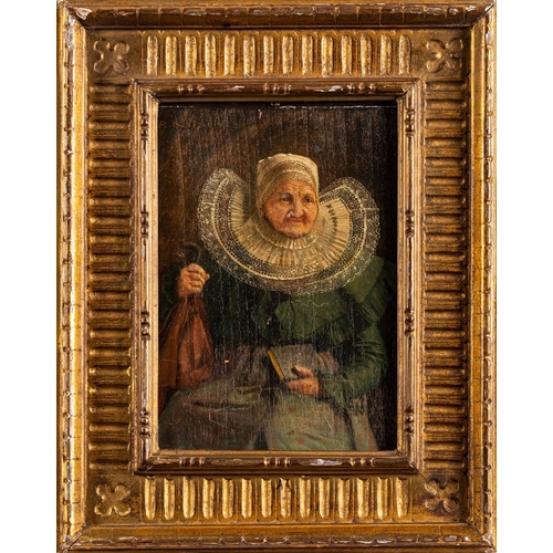 732 - Richard Nitsch (German,1866-1945) - An old lady from Silesia - Oil on panel - 18 x 14cm - Signed upp... 