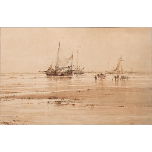 741 - Albert Ernest Markes (British, 1865-1901) Fishing boats at low tide Fishing boat at sea with steamer... 