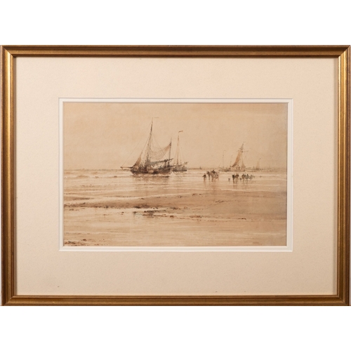 741 - Albert Ernest Markes (British, 1865-1901) Fishing boats at low tide Fishing boat at sea with steamer... 