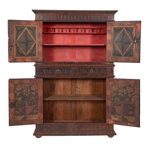 758 - A Dutch carved oak Hallenschrank, in 17th century style, 19th century; the ropetwist and stylised fo... 